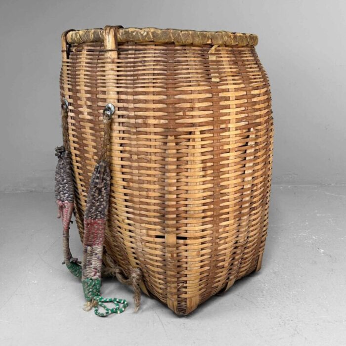 large handwoven bamboo harvest basket 1960s 10