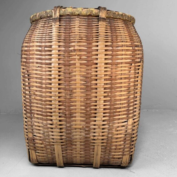 large handwoven bamboo harvest basket 1960s 2