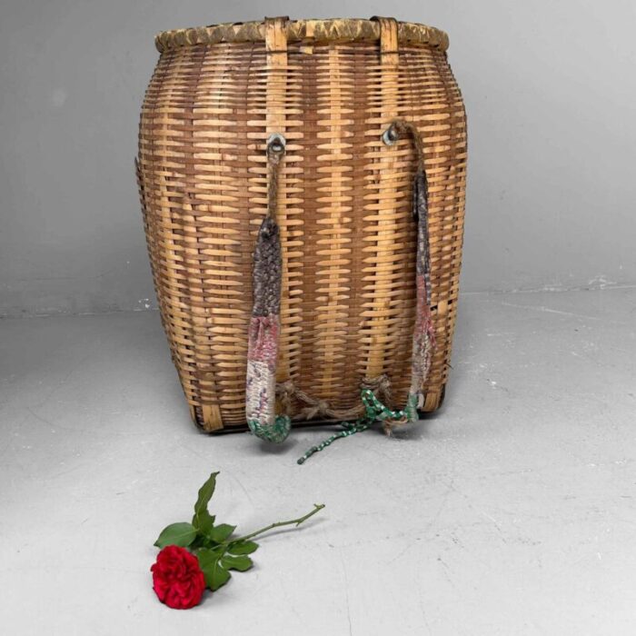 large handwoven bamboo harvest basket 1960s 3