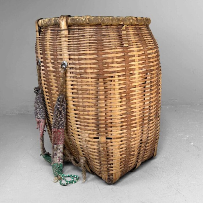 large handwoven bamboo harvest basket 1960s 4