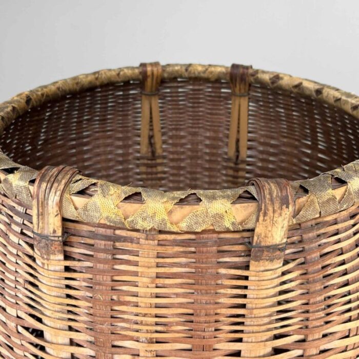 large handwoven bamboo harvest basket 1960s 7