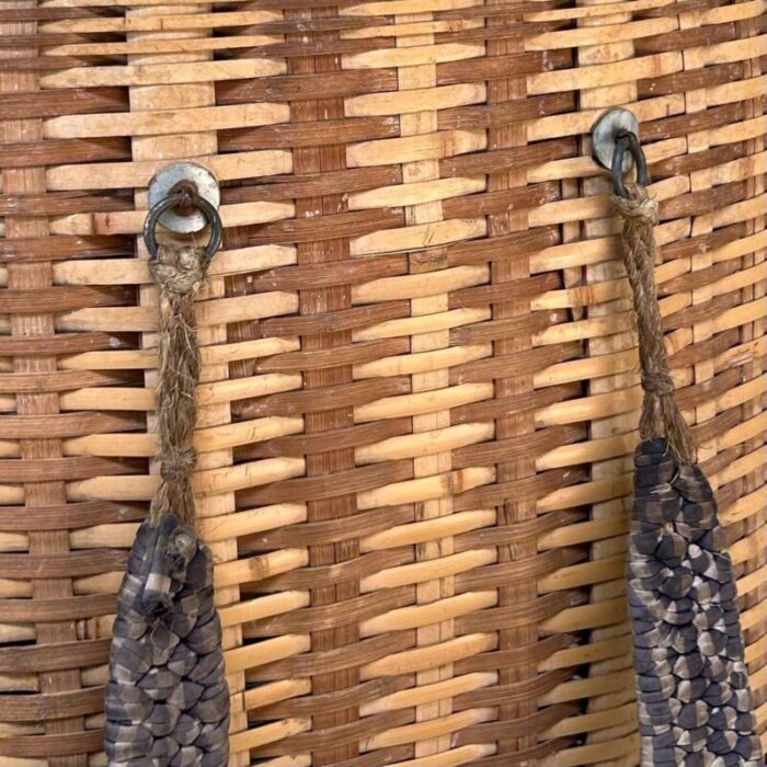 large handwoven bamboo harvest basket 1960s 8