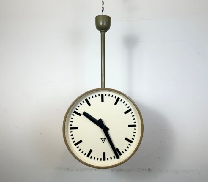 large industrial double sided factory clock from pragotron 1960s 10