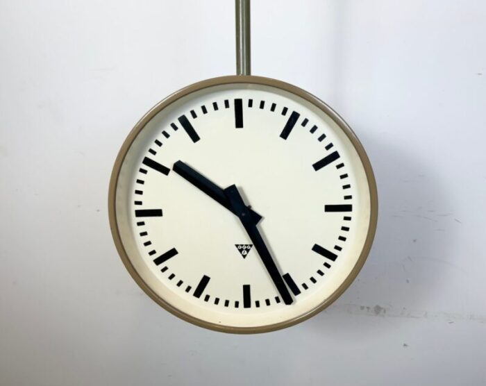 large industrial double sided factory clock from pragotron 1960s 12