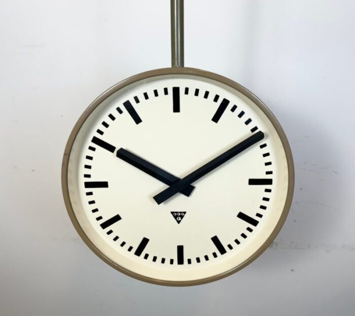 large industrial double sided factory clock from pragotron 1960s 7