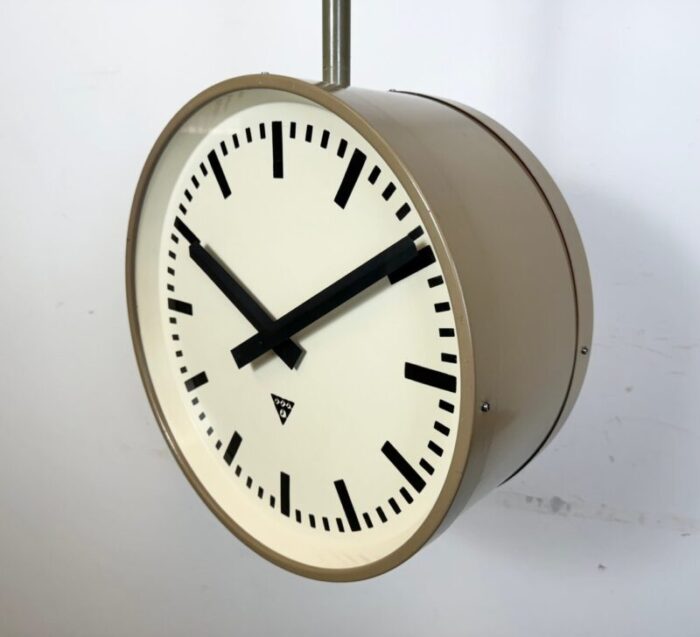 large industrial double sided factory clock from pragotron 1960s 8