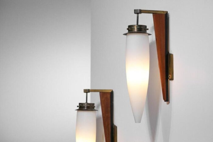 large italian sconces in brass and opaline from stilnovo 1950 set of 2 5845