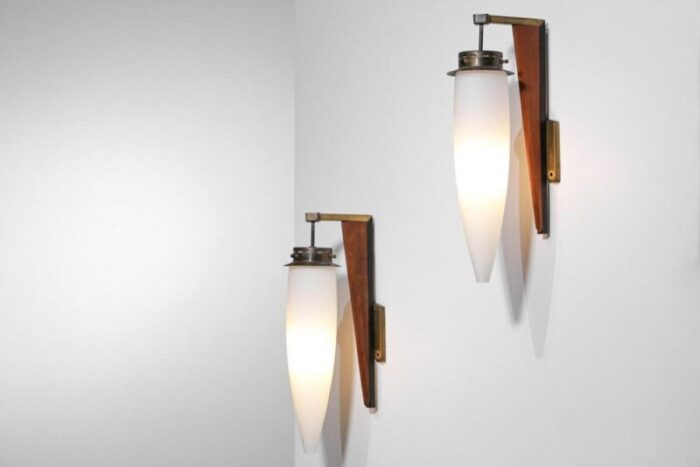 large italian sconces in brass and opaline from stilnovo 1950 set of 2 6700