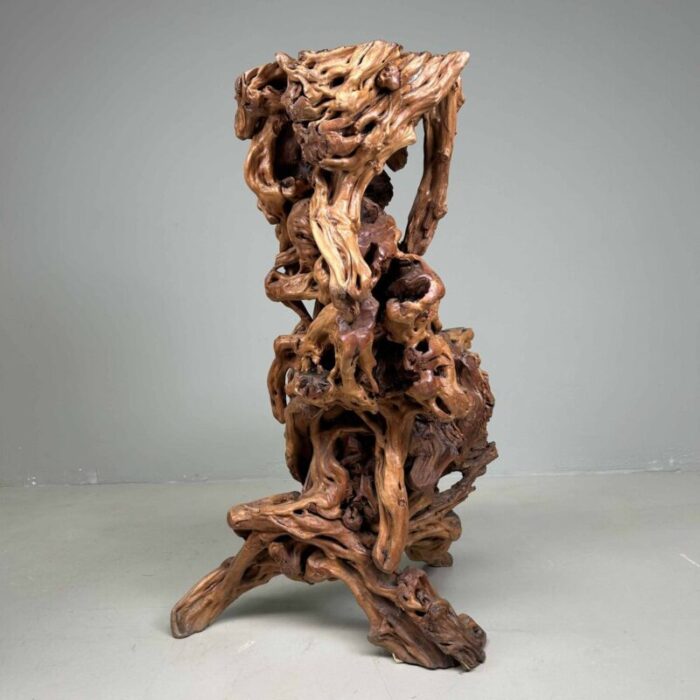 large japanese burl root wood plant stand 1920s 13