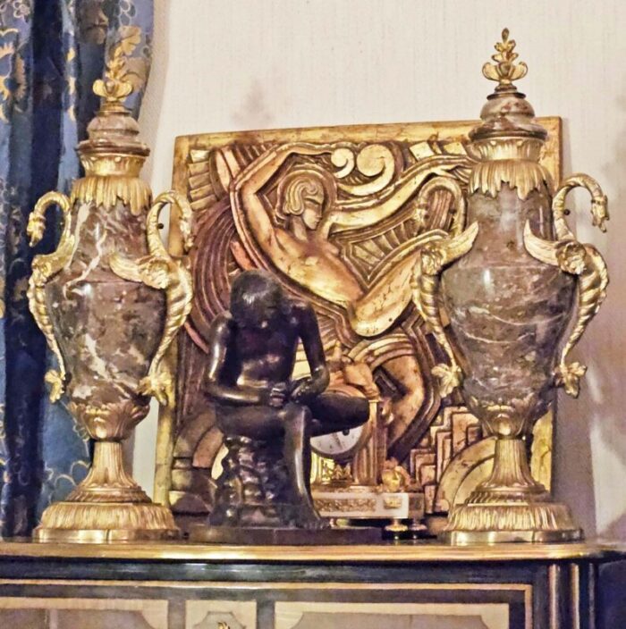 large marble and gilt bronze vases with dragons set of 2 1