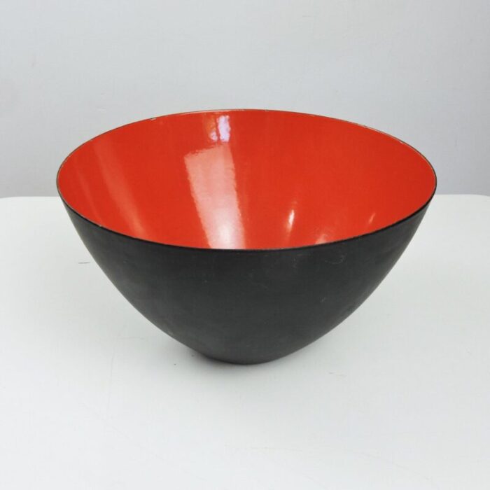 large mid century danish red enamel krenit bowl by herbert krenchel 1950s 1