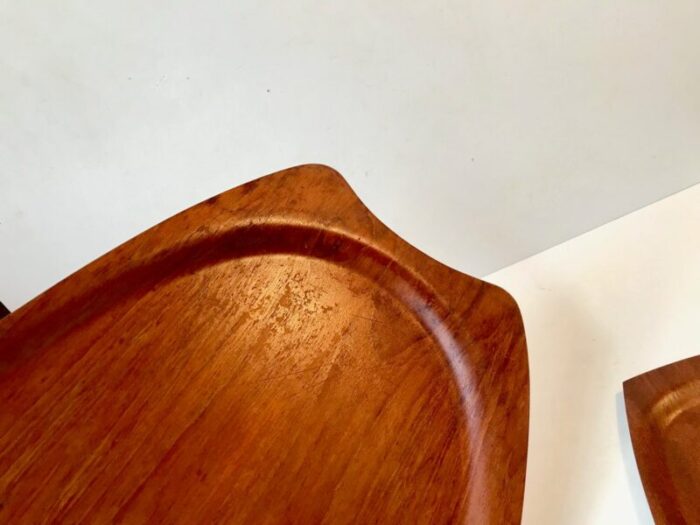 large small teak veneer serving trays from silva 1960s set of 2 4