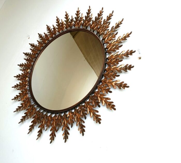 large vintage gilt metal sunburst mirror 1960s 1