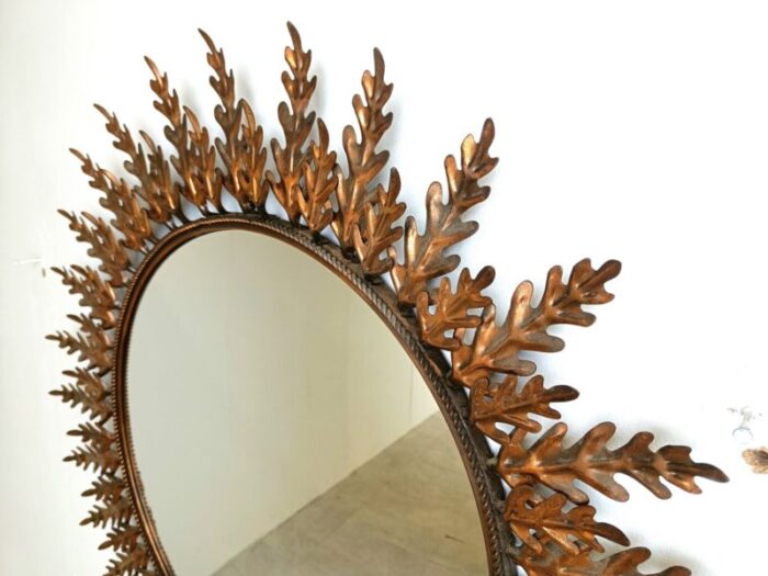 large vintage gilt metal sunburst mirror 1960s 10