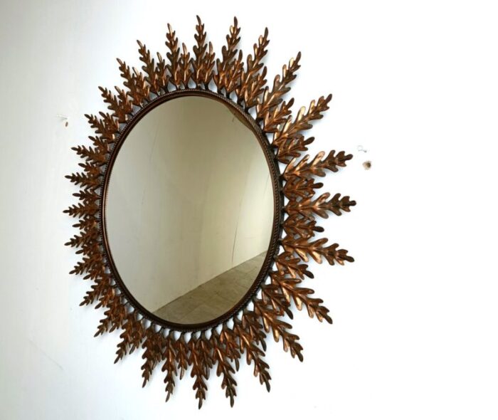 large vintage gilt metal sunburst mirror 1960s 2