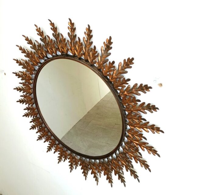 large vintage gilt metal sunburst mirror 1960s 4