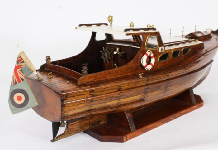 large vintage wooden model of a yacht 1950s 12