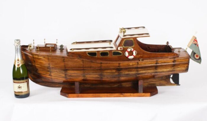 large vintage wooden model of a yacht 1950s 19