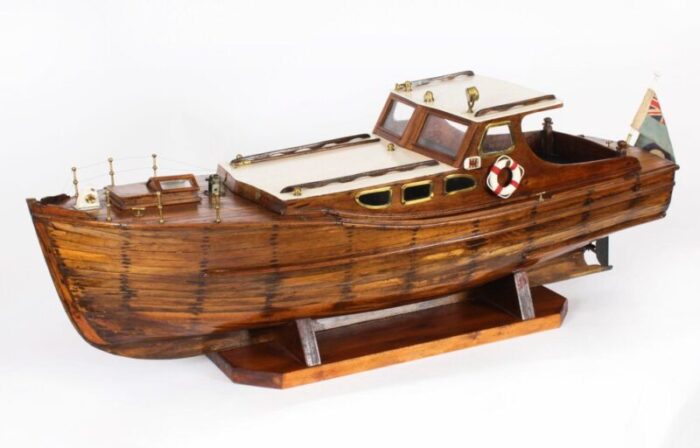 large vintage wooden model of a yacht 1950s 20