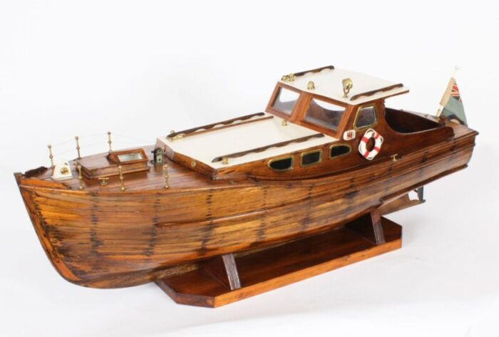 large vintage wooden model of a yacht 1950s 8