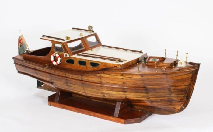 large vintage wooden model of a yacht 1950s 9