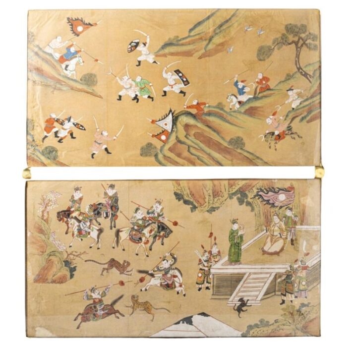 late 18th century chinese battle scene and hunting scene set of 2 1