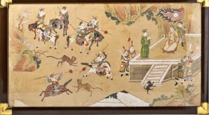 late 18th century chinese battle scene and hunting scene set of 2 4