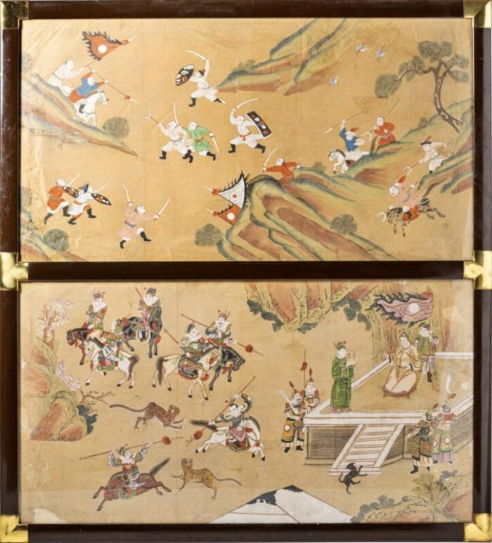 late 18th century chinese battle scene and hunting scene set of 2 6