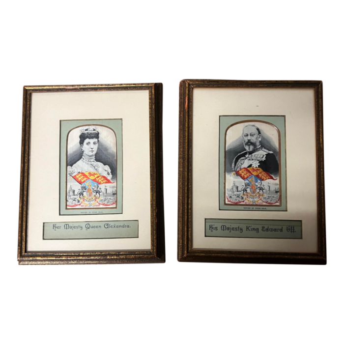 late 19th century a pair of 2 framed victorian stevengraphs of king edward and queen alexandria 2899