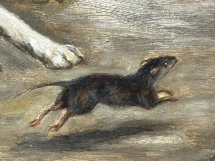 late 19th century british victorian hunting oil painting jack russell terrier dogs chasing rat in barn framed 8561