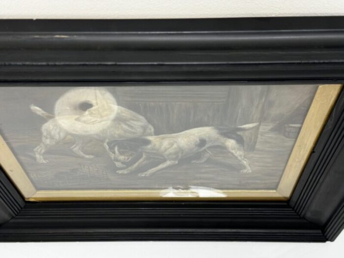 late 19th century victorian oil painting jack russell terrier dogs ratting guarding caged rat by edward aistrop framed 0390