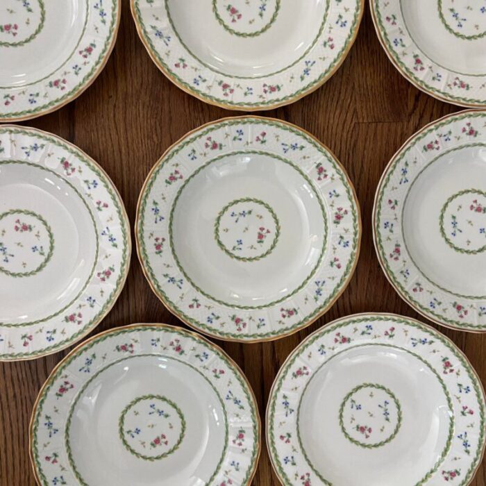 late 20th century bernardaud limoges france artois vert floral rim soup bowls set of 8 0466