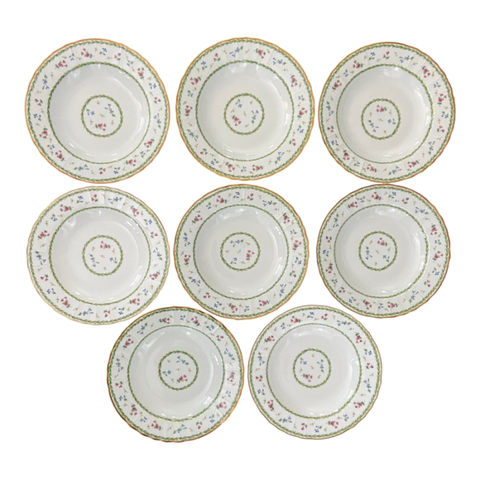 late 20th century bernardaud limoges france artois vert floral rim soup bowls set of 8 2646