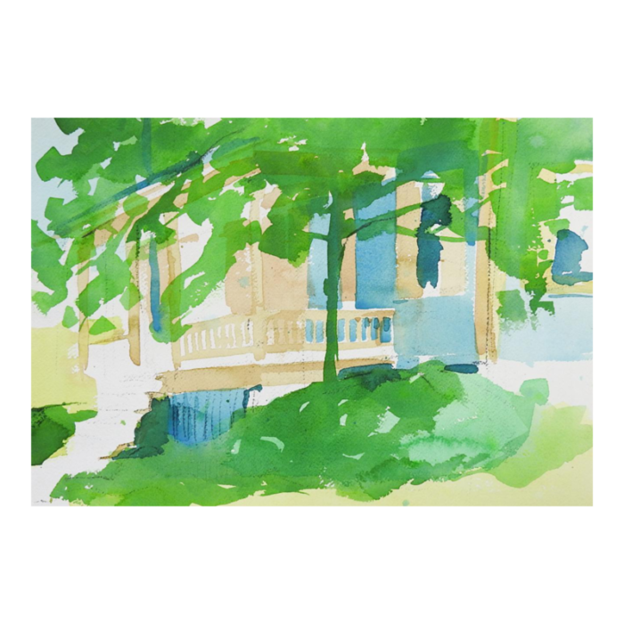 late 20th century impressionist house and landscape watercolor painting 8916