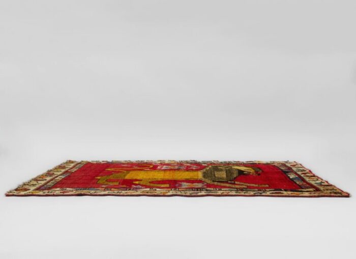 late 20th century middle eastern hand knotted wool tiger pictorial tribal red rug 4