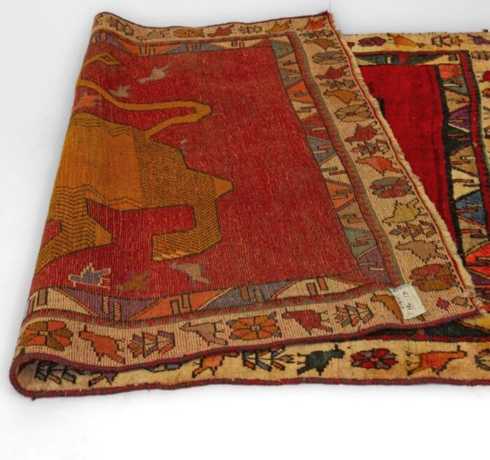 late 20th century middle eastern hand knotted wool tiger pictorial tribal red rug 9