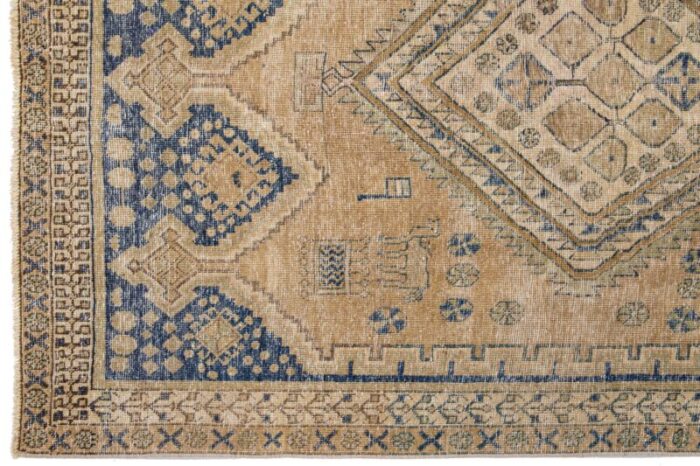 light brown vintage distressed persian scatter wool rug with medallion motif 5094