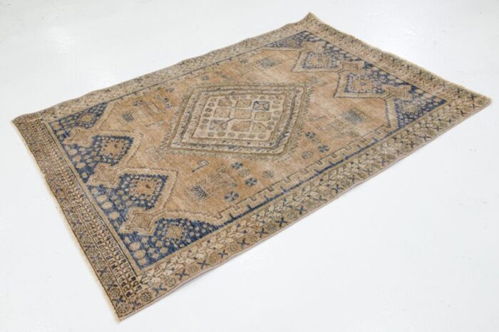 light brown vintage distressed persian scatter wool rug with medallion motif 6465