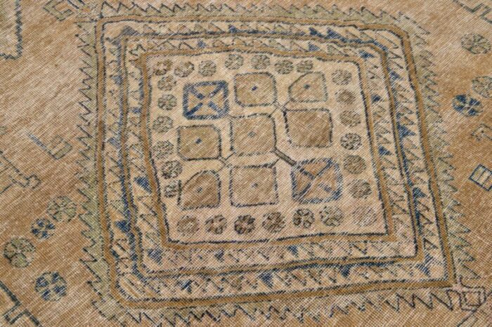 light brown vintage distressed persian scatter wool rug with medallion motif 7772