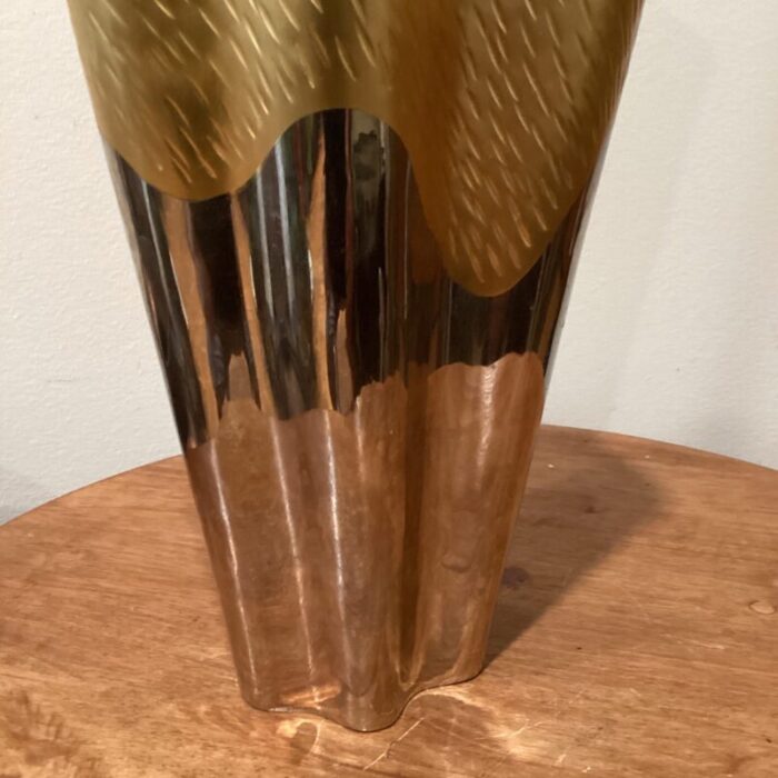 lobjet handcrafted fluted vase dualite in hand forged stainless steel and 24 k gold finish france 1214