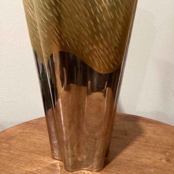 lobjet handcrafted fluted vase dualite in hand forged stainless steel and 24 k gold finish france 5411