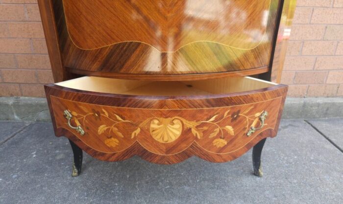 louis xv style marquetry and parquetry kingwood and satinwood corner cupboard cabinet 3633