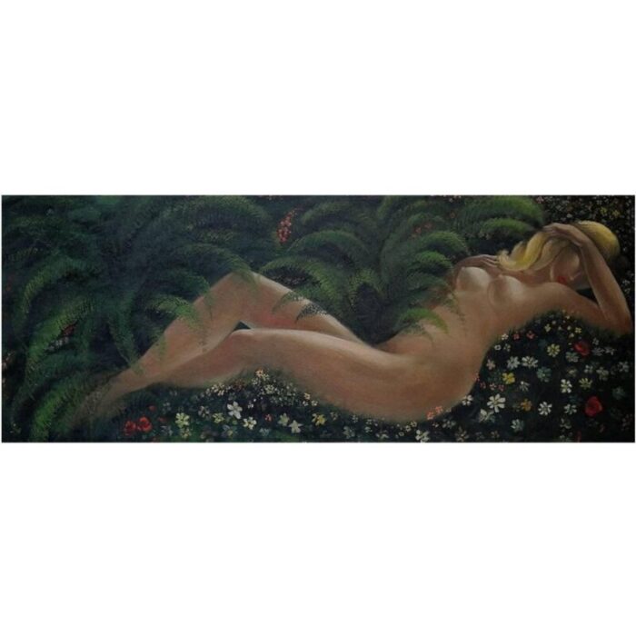 lying naked woman large oil on panel mid 20th century 1