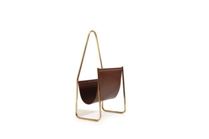 magazin holder in brass and leather by carl auboeck for werksta tte denmark 1950s 1