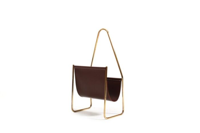 magazin holder in brass and leather by carl auboeck for werksta tte denmark 1950s 2