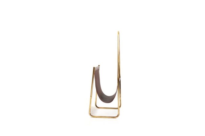 magazin holder in brass and leather by carl auboeck for werksta tte denmark 1950s 3