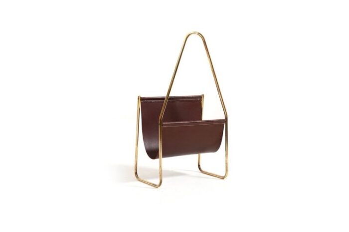 magazin holder in brass and leather by carl auboeck for werksta tte denmark 1950s 4