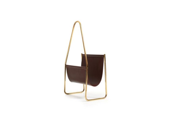 magazin holder in brass and leather by carl auboeck for werksta tte denmark 1950s 5