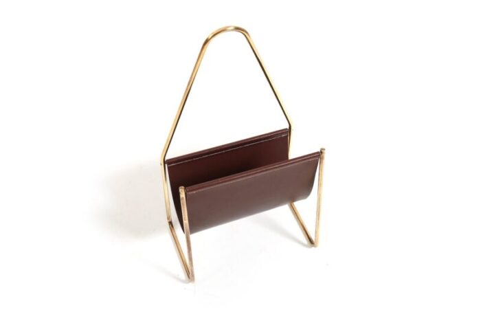 magazin holder in brass and leather by carl auboeck for werksta tte denmark 1950s 6