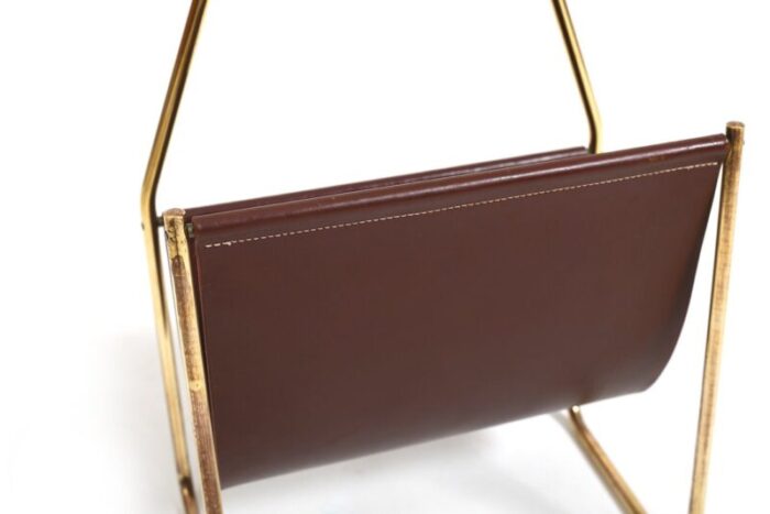 magazin holder in brass and leather by carl auboeck for werksta tte denmark 1950s 7